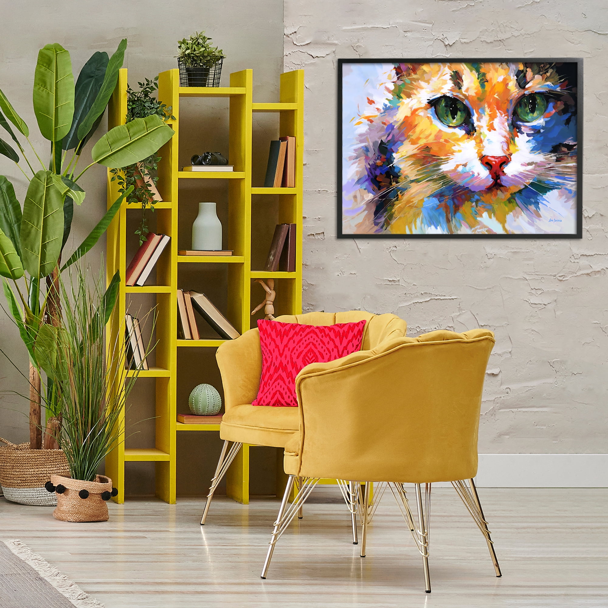 Stupell Industries Manx Cat Gaze Animals & Insects Painting Black Framed Art Print Wall Art, 30 x 20