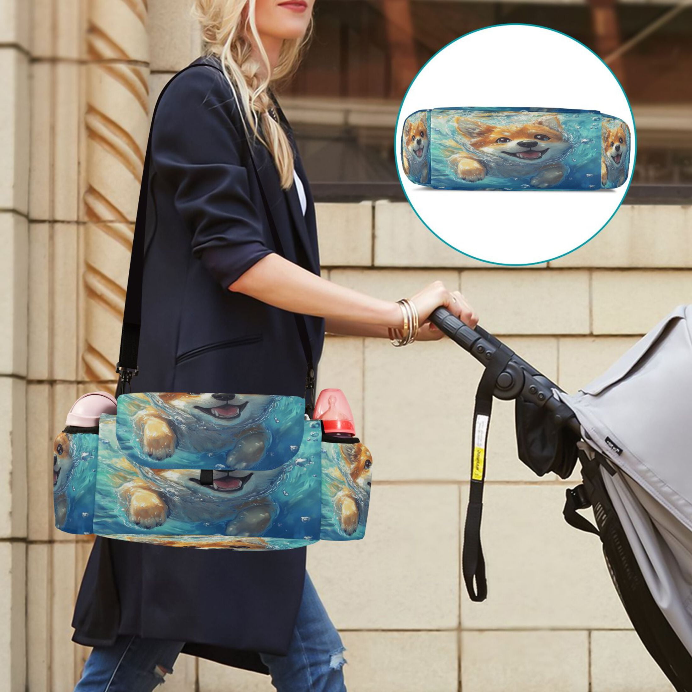 DIXRUYEE Stroller Organizer Curious Little Tiger Printed