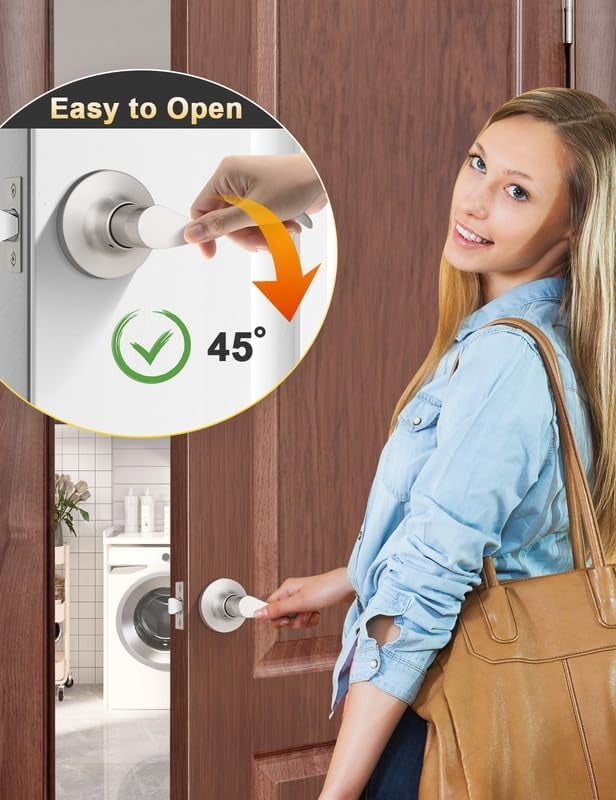4 Pack Satin Nickel Modern Interior Passage Door Knobs, Keyless Door Handle for Hallway & Closet, Wave Style Non-Locking Door Lever Reversible for Left & Right Handed