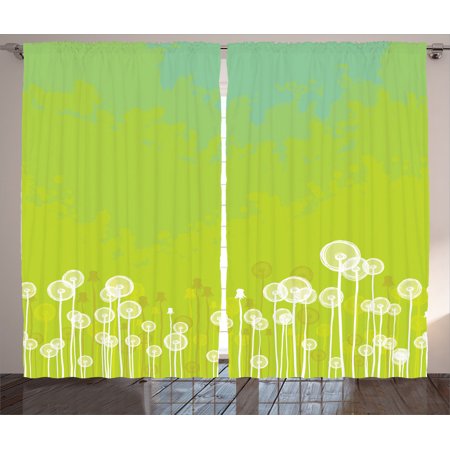 Apartment Decor Curtains 2 Panels Set, Dandelion Flower Pattern Wild North American Flowering Plant Summertime Art, Living Room Bedroom Accessories, By