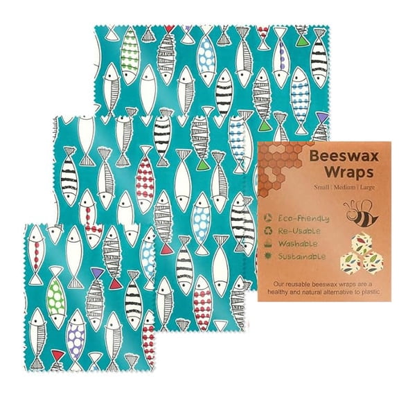 BMYJ Reusable Beeswax Food Wraps 3-Pack, Biodegradable Eco-Friendly Food Storage Sheets for Fruits Vegetables Cheese, Plastic-Free Recyclable Organic Cotton Cover