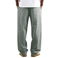thumbnail image 4 of Dolkfu Pants Men Striped Cotton Linen Sweatpants Drawstring Loose Straight Leg Men Trousers L, 4 of 8