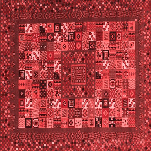 Ahgly Company Indoor Square Abstract Red Contemporary Area Rugs, 5' Square