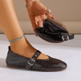 thumbnail image 5 of Womens Retro Mary Jane Flats Square Toe Crocodile Embossed Faux Faux Leather Adjustable Strap Cushioned Insole Brown,Size 7, 5 of 7