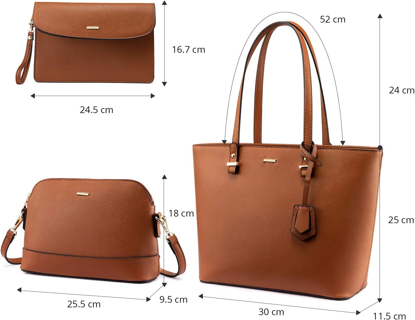Lovevook Purses and Handbags for Women, Fashion Tote Satchel Shoulder Bag,Top Handle Satchel Bags Purse Set- 3pcs & Brown