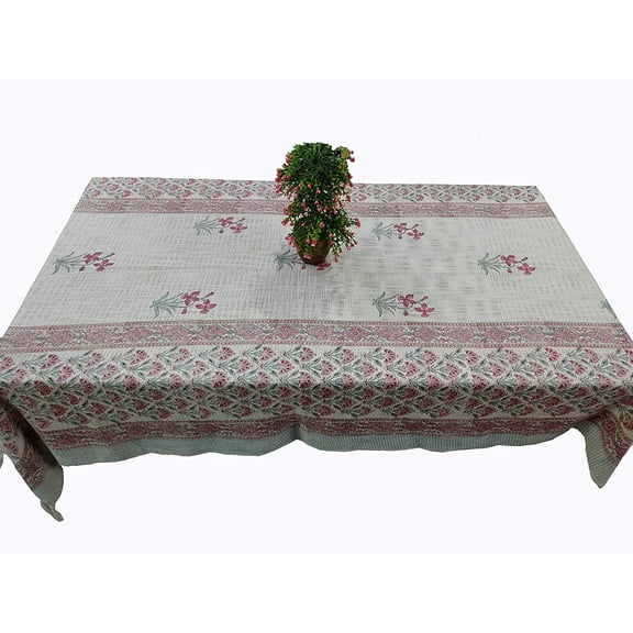 Rastogi Handicrafts Cotton Linen Grey Rectangle Table Cloths for Kitchen Dining, Christmas, Buffet, Party, Holiday (Gress-Design-Tablecloths)