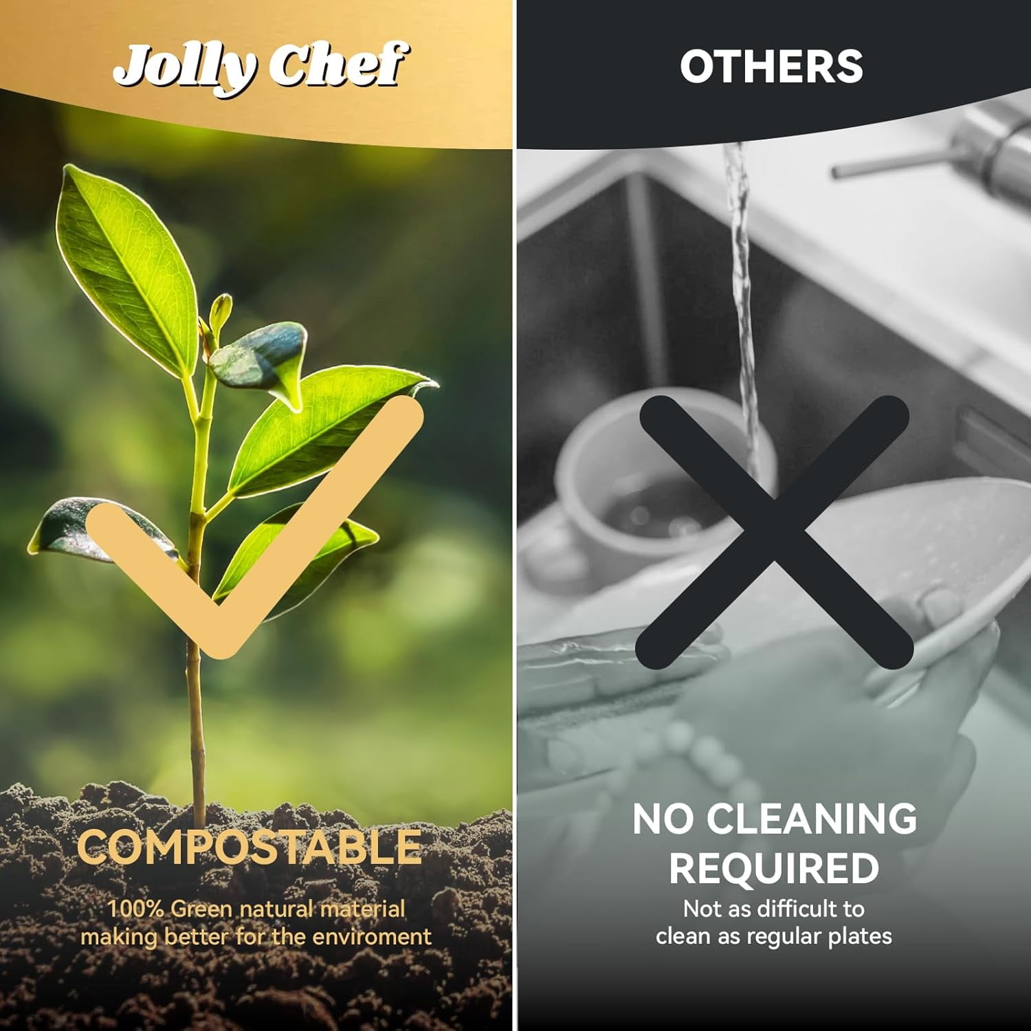 JOLLY CHEF 120 Pack Compostable 3 Compartment Plates, Heavy-Duty Disposable Biodegradable Paper Plates, 9 inch Eco-Friendly Sugarcane Bagasse Divided Plates for Dinner