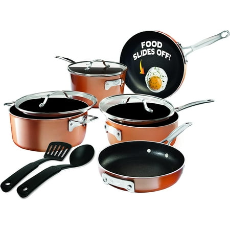 

Stackable Non-stick 10 Piece Copper Cast Stackable Pots & Pans Set Gold