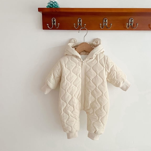 Hzgobj Newborn Baby Bear Onesie Outfit Suit Fold-Over Mittens Footies Girls Boys Winter Fleece Clothes Hooded Jumpsuit Romper