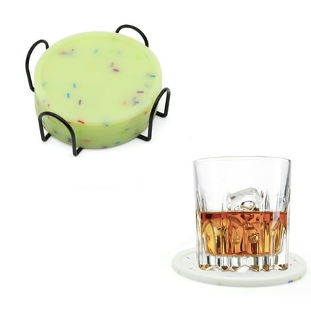 

Luminous Drink Coasters 6Pcs With Holder Silicone Coasters Tabletop Protection
