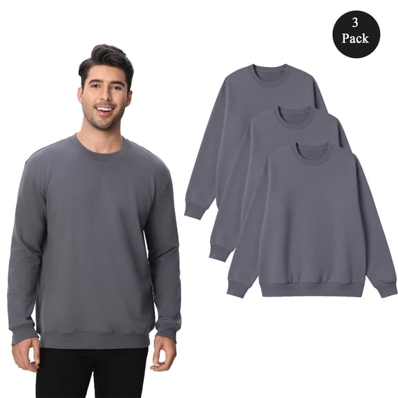 Zfeel Men's Crewneck Sweatshirt, Pullover Long Sleeve, Classic Fit, Iron Gray, Size S, 3Pack