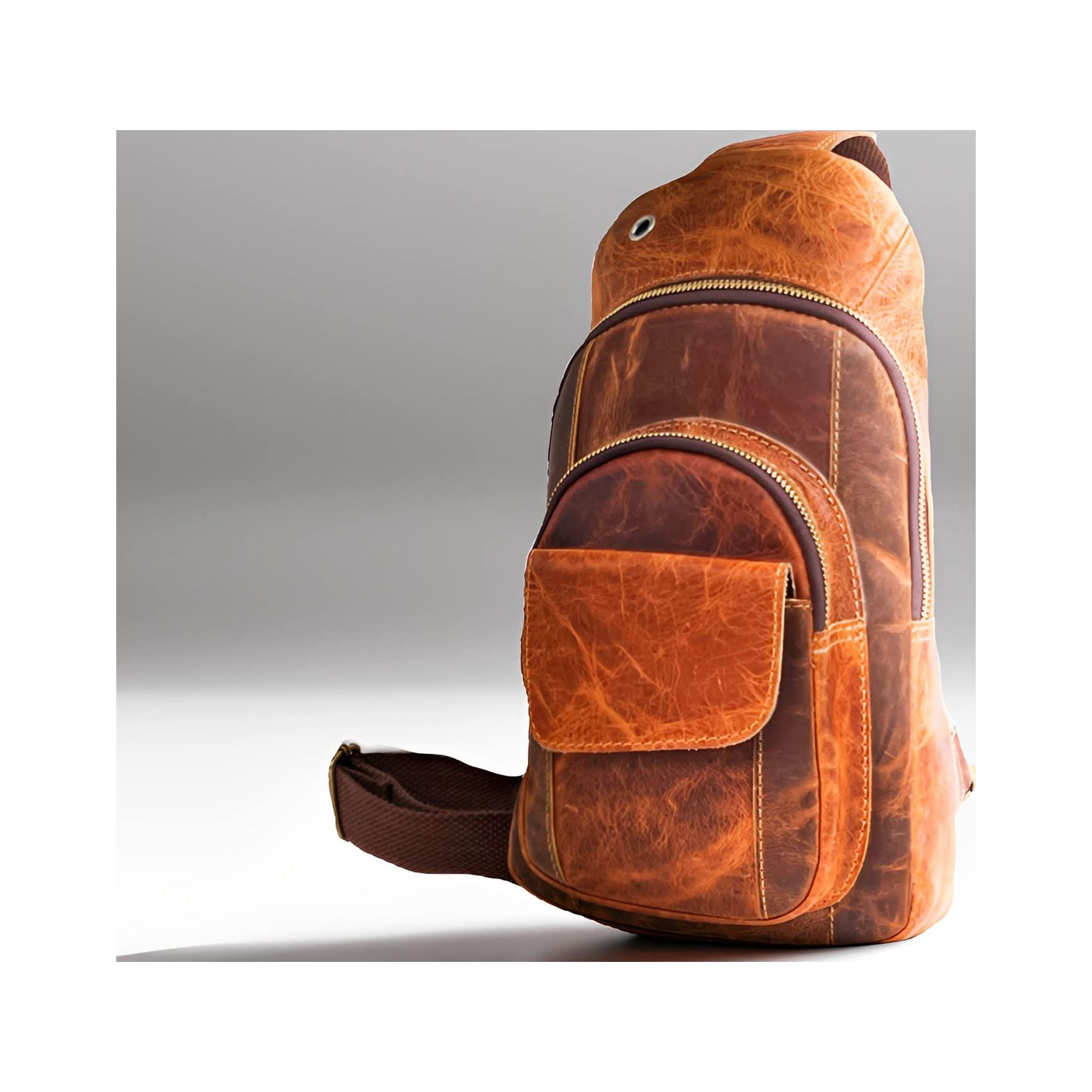 Buffalo Leather Crossbody Backpack Travel Hiking Daypack Adjustable Strap The Tannery Handmade Buffalo Leather Crossbody Sling  main image 3