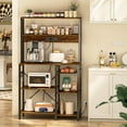 thumbnail image 2 of Bakers Rack with Power Outlet, 35.4 Inches Coffee Bar with Wire Basket, Kitchen Microwave Stand with 6 S-Shaped Hooks, Open Storage Shelves, Rustic Brown, 2 of 8