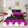 thumbnail image 3 of Manfei Contemporary Grid King Size Comforter Sets,Pixel Pattern Comforters King Size,Purple Black,Black Reversible,3 Pieces,1 Comforter and 2 Pillowcases,3 Pieces,1 Comforter and 2 Pillowcases, 3 of 7
