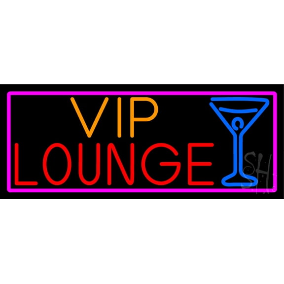 Vip Lounge And Martini Glass With Pink Border LED Neon Sign 13 x 32 - inches, Clear Edge Cut Acrylic Backing, with Dimmer - Bright and Premium built indoor LED Neon Sign for Bar decor.