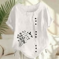 thumbnail image 2 of Sexlip Women's Summer Tops Casual Cotton Linen T Shirts Short Sleeve Round Neck Shirt Oversized Floral Graphic Tees White XXL, 2 of 5