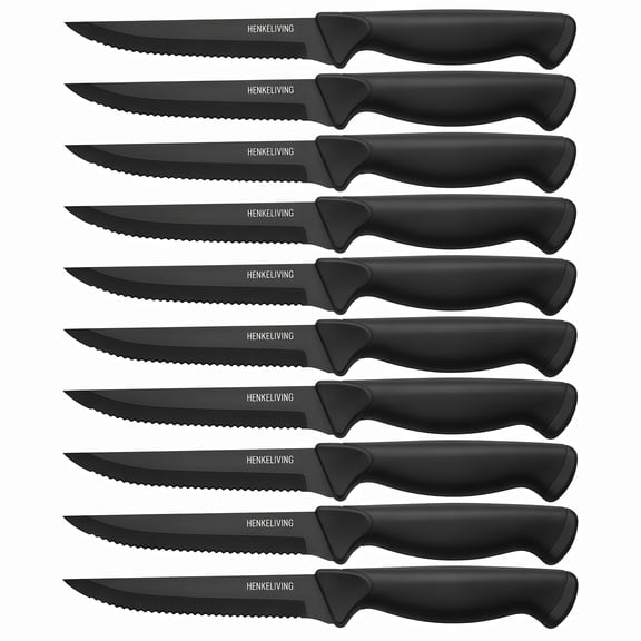 HENKELIVING Steak Knives, German High Carbon Stainless Steel, Serrated Blades, Dishwasher Safe, Comfortable Non-Slip Ergonomic Knife Handle