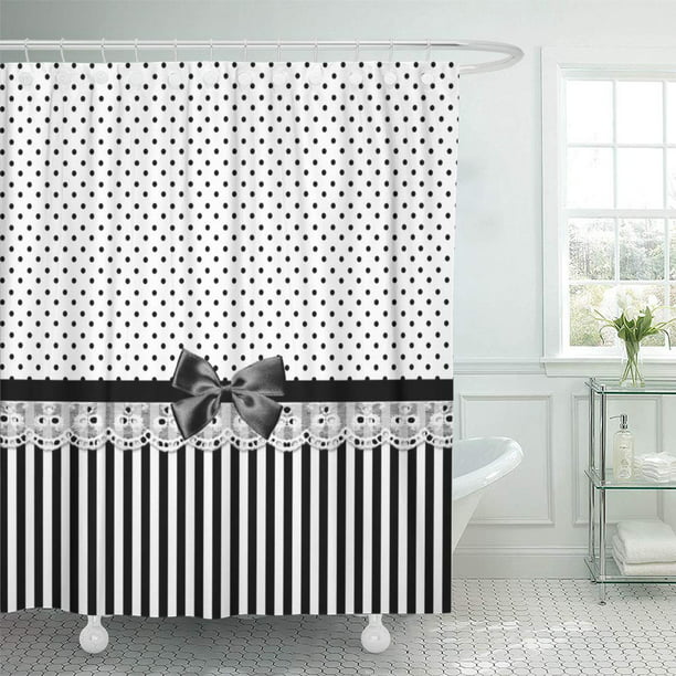 Atabie Striped Black And White, Black And White Polka Dot Shower Curtain