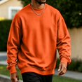 thumbnail image 6 of Basic Crew Neck Sweatshirt for Men, Long Sleeve Drop Shoulder Solid Color Pullover, Fall Regular Fit Casual Streetwear Top Saffron 2XL, 6 of 6