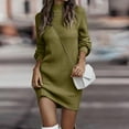 thumbnail image 6 of CharmCyan Women's Knitted Dress Turtleneck Winter Sweater Dress Knitted Dresses Midi Plain Long Wool Dress Army Green L, 6 of 9