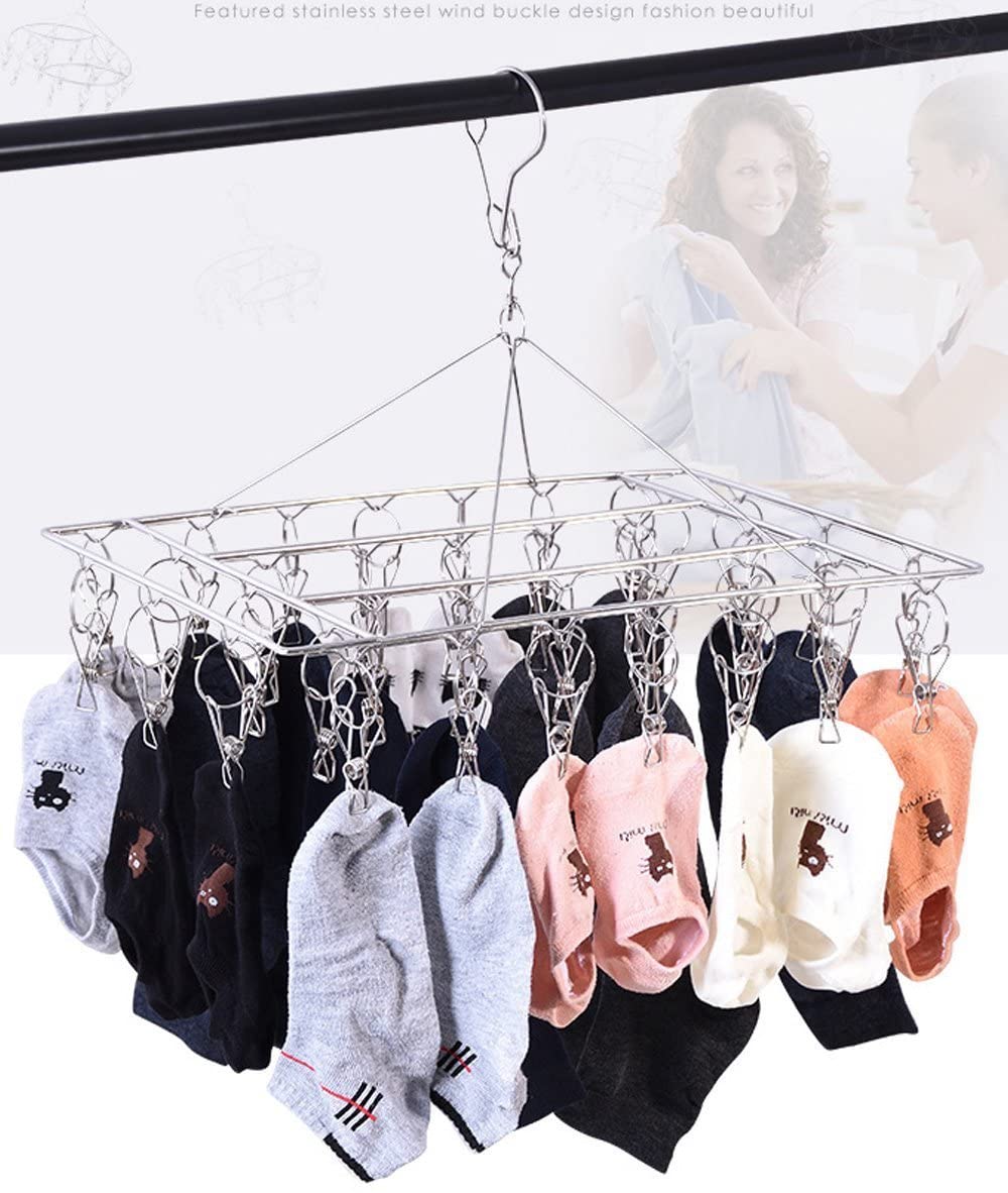 Lot De 2 Séchoirs à Chaussettes En Acier Inoxydable – Avec 10 Pinces Chacun, Gain De Place, Idéal Pour Petits Textiles