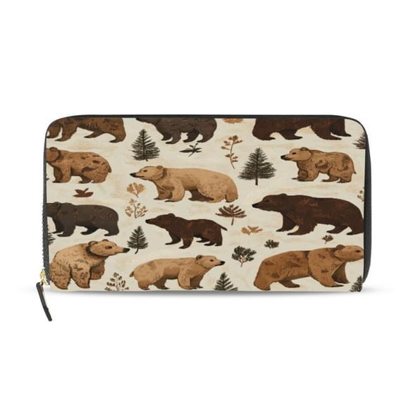 Qxltty Brown Bear Women's Leather Wallet Fashion Retro Multi Card Holder with Cell Phone Pocket Mothers Day Gifts