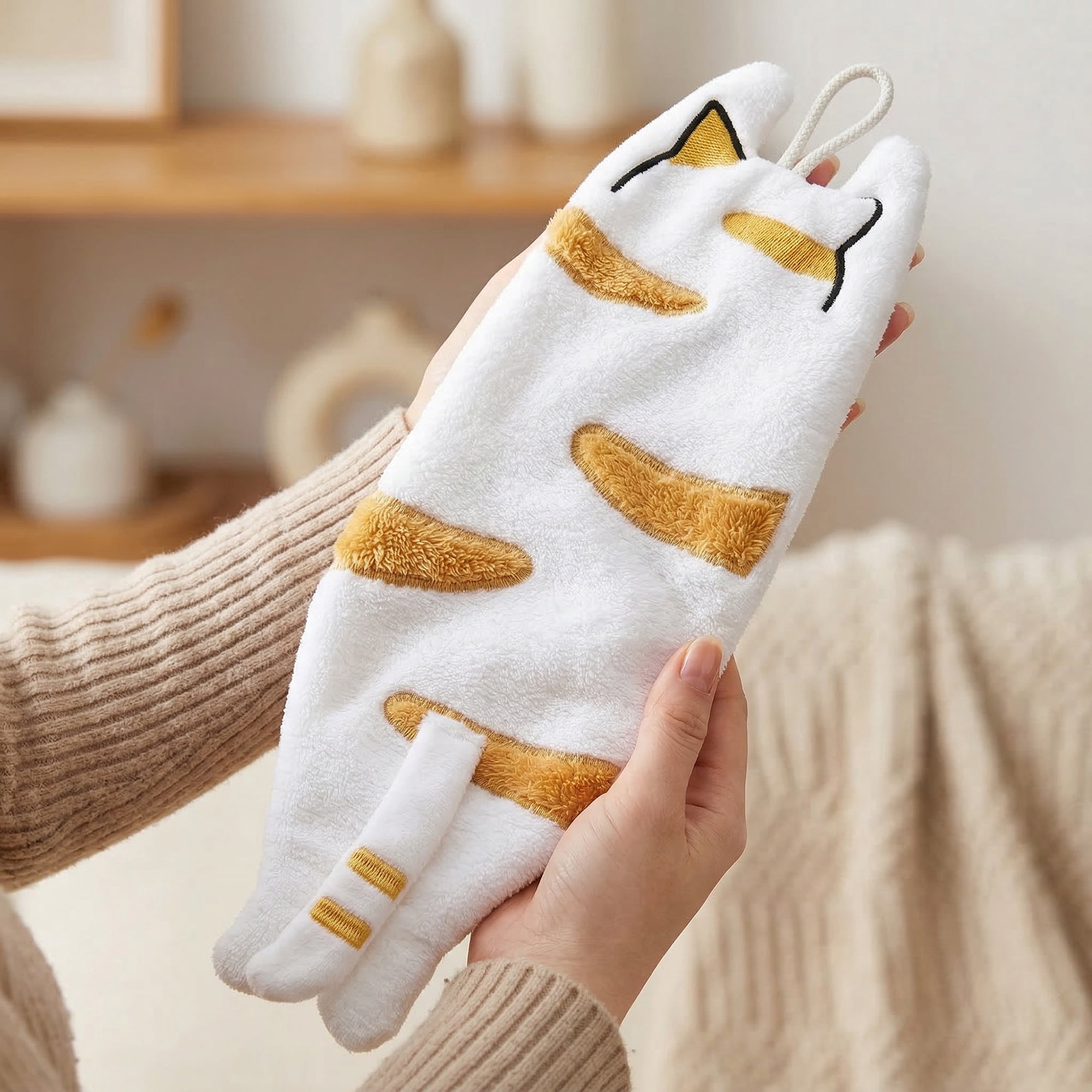 Unique Bargains Cute Animal Hanging Hand Towels Orange 2pcs