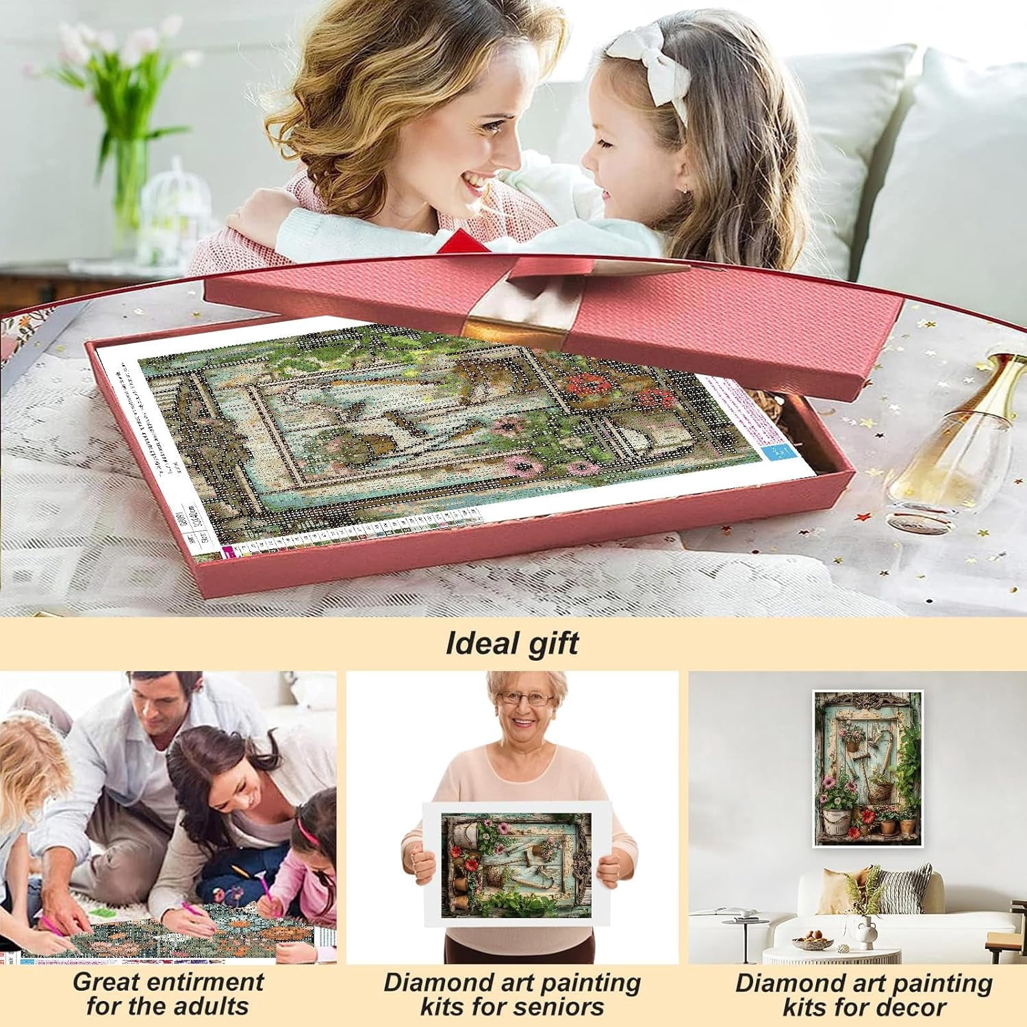 Garden Diamond Art Kits for Adults, Vintage Pot Plant Diamond Painting Kits for Beginners, DIY 5D Full Drill Round Crystal Diamond Dots Gem Art Craft Home Decor 12x16 Inch