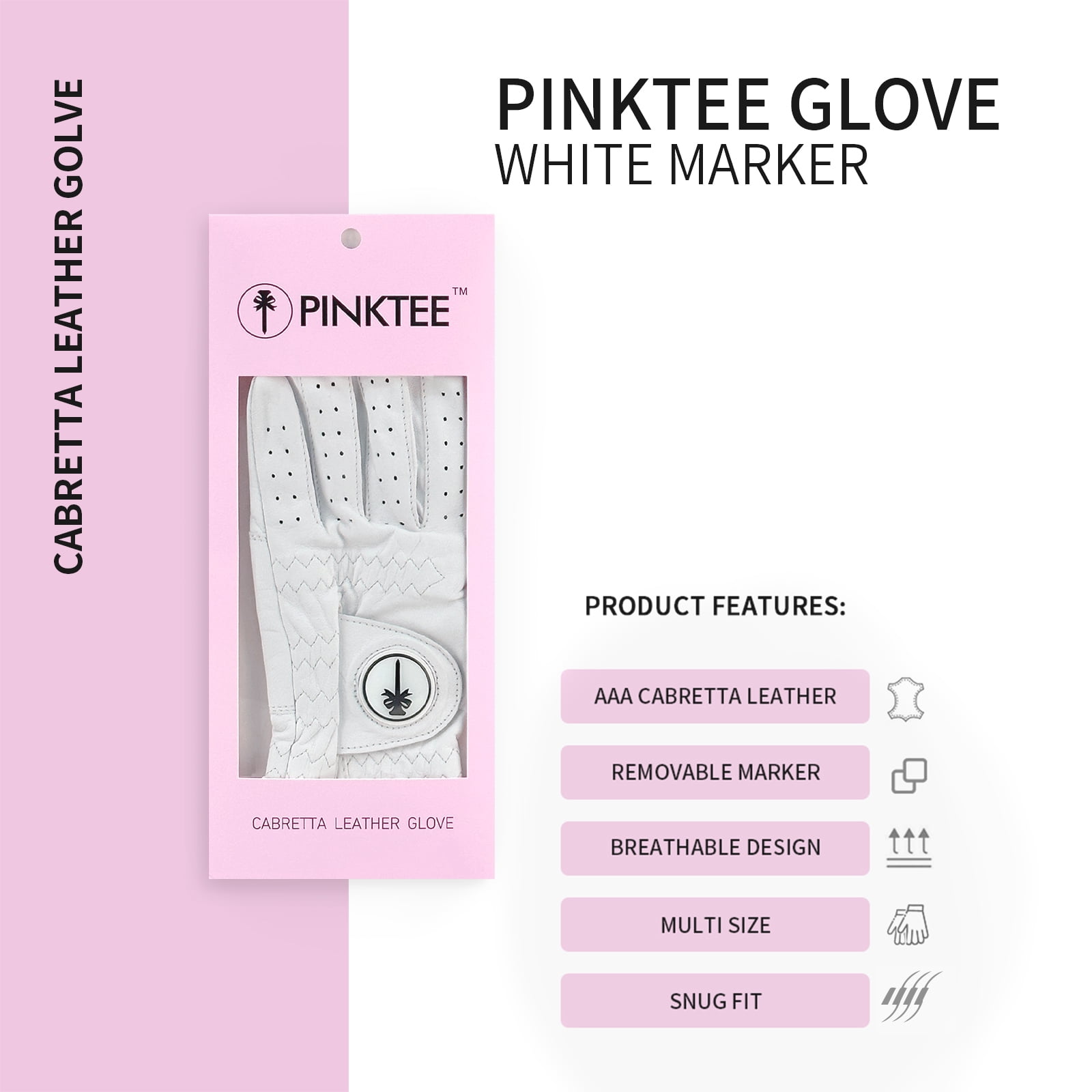 PINKTEE Golf Gloves for Women Ladies Soft Cabretta Leather Breathable Glove with Ball Marker Small Medium Large XL