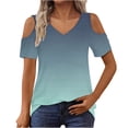 thumbnail image 2 of CHUMUD Womens Cold Shoulder Tops Gradient Color V Neck Short Sleeve Summer T Shirts Basic Tees, 2 of 7