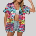 thumbnail image 2 of TTUHYWXI Women's Summer Hawaiian Shirts Floral Short Sleeve Button Down Shirts Hawaii Tropical Beach Tops Outfits (Hot Pink, XXL), 2 of 6