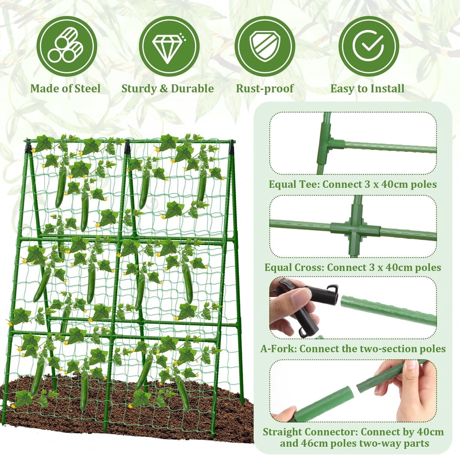 Cucumber Trellis for Raised Beds, 31 X  Inch Adjustable Size A-Frame Garden Trellis for Climbing  Outdoors with Climbing Net and  Support Clip for Vegetable Grape Tomato Garden Supplies