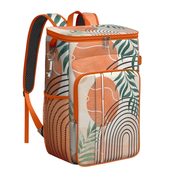 Bohemian Cooler Backpack – Leakproof Insulated Double Compartment Bag, Tribal Patterned, Earthy Artistic Style Lunch Backpack for Outdoor Trips, Office