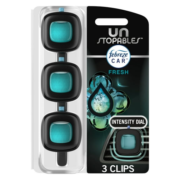 Febreze Car Air Freshener, Odor-Fighting Car Vent Clip, Unstopables Fresh, 3 Count