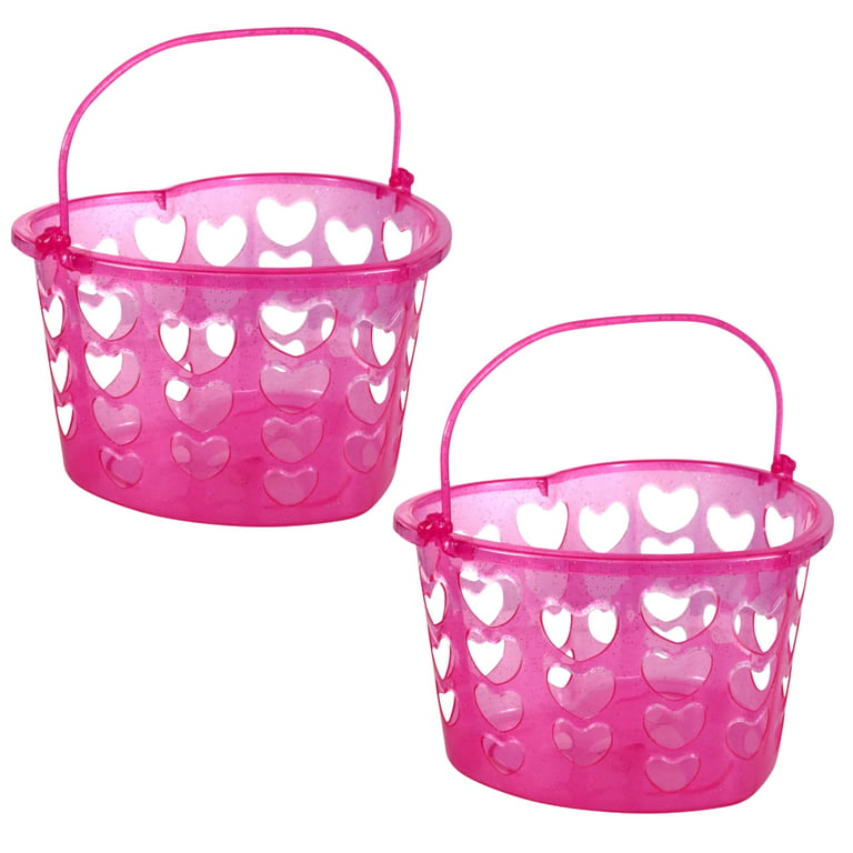 Valentine's Day Heart Shaped and Slotted Baskets with Handles 2pcs Pink  Plastic Gift Basket for Kids Valentines Day Candy Buffet Table Decor  Wedding