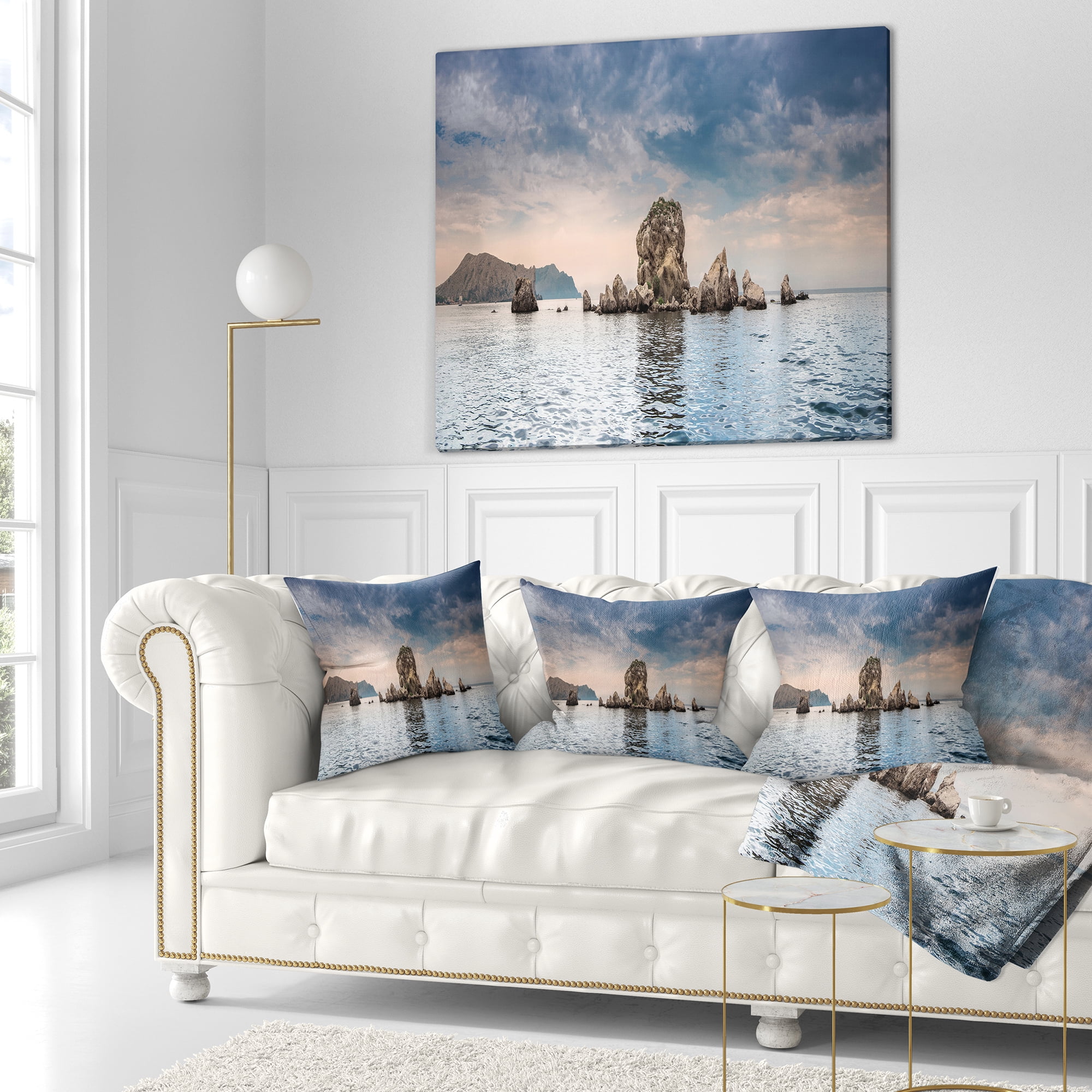 Designart Crimean Peninsula Seashore Panorama - Seashore Throw Pillow - 18x18