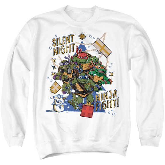 TMNT: Mutant Mayhem Christmas, Silent Night, Ninja Fight Unisex Adult Crewneck Sweatshirt, White, Small