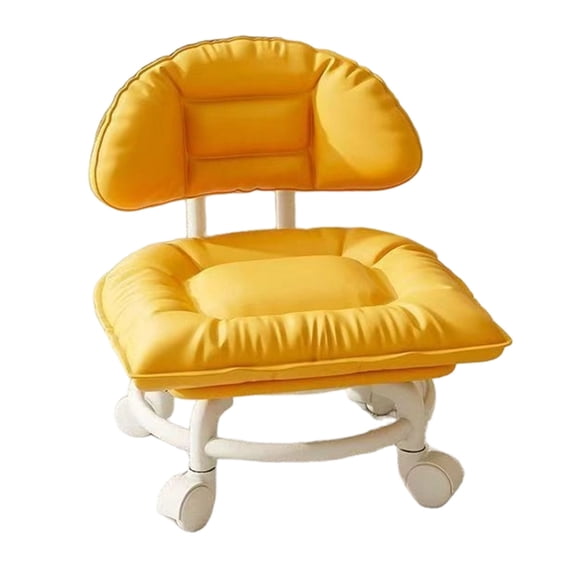 Folding Rolling Stool with Backrest 360 Swivel Casters Ergonomic Wide Seat Orange