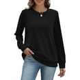 thumbnail image 4 of Enjoytime Crewneck Sweatshirts Women Casual Solid Color Long Sleeve Tops Comfy Loose Lightweight Pullover Sweatshirt Black S, 4 of 7