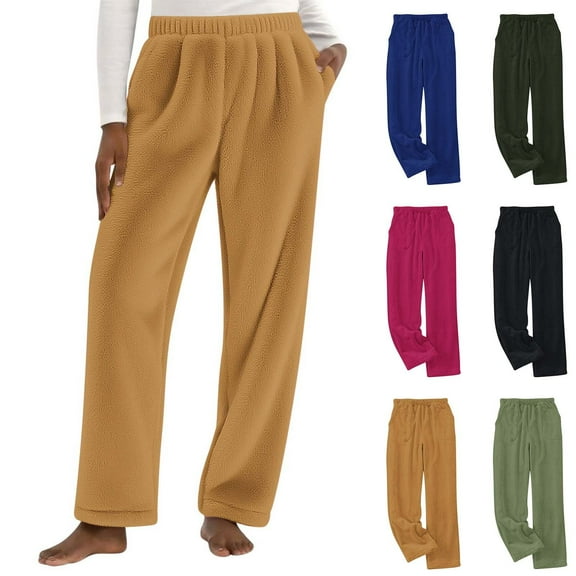 FRSASU Pajama Pants for Women Soft Comfy Plush Solid Color Casual Stretch Wide Leg Pants Navy