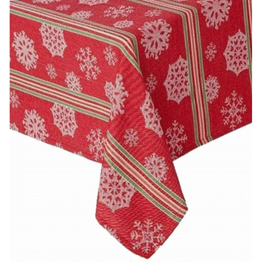 St Nicholas Square Woven Red Stripe Snowflake Tablecloth Table Cloth