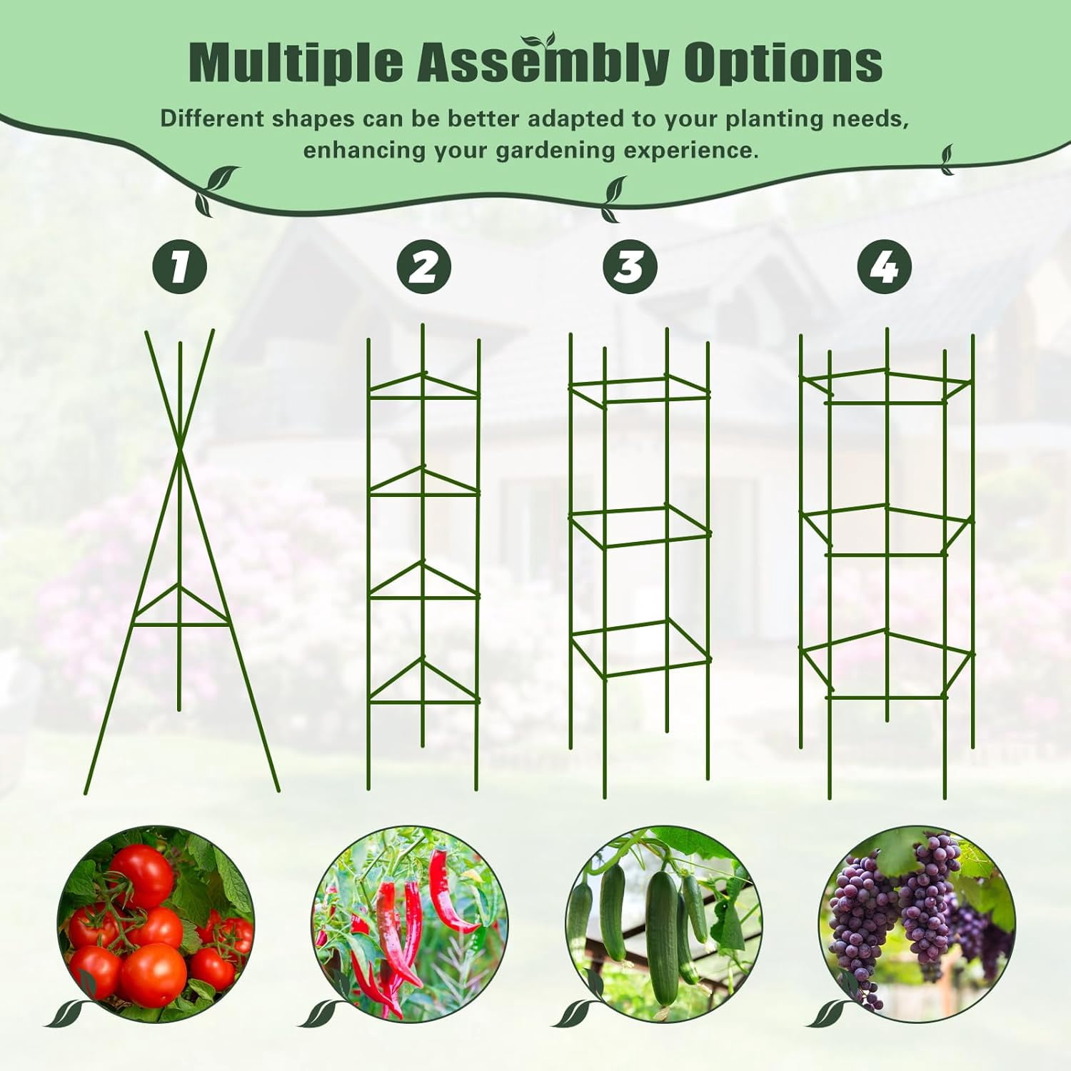 3 Pcs 24x24x12in Round Galvanized Raised Garden Bed Kit with 47"H Tomato Cages, Outdoor Metal Planter Box Raised Garden Beds for Gardening Vegetables Flowers, Green