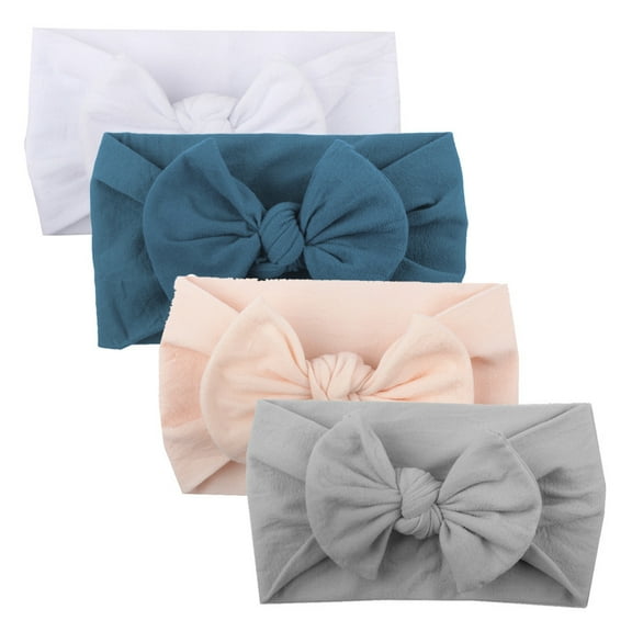 Solid Color Bowknot Baby Headband Girls Baby Toddler Turban Solid Headband Hair Band Bow 4Pcs Accessories Headwear