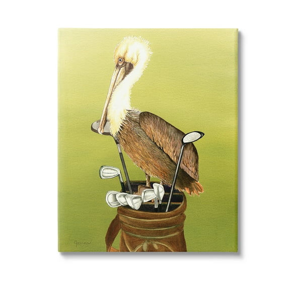 Stupell Industries Pelican on Golf Clubs Animals & Insects Painting Gallery Wrapped Canvas Art Print Wall Art, 16 x 20