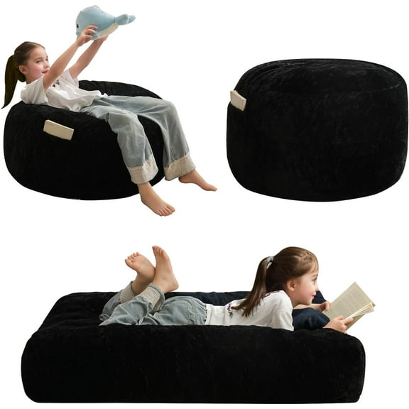 Bean Bag Chair Bed for , Convertible Bean Bag Folds from  Chair to Floor Mattress Bed, Stuffed Floor Sofa Couch Sofa Bed for Boys and Girls, High-Density  Filling, Black