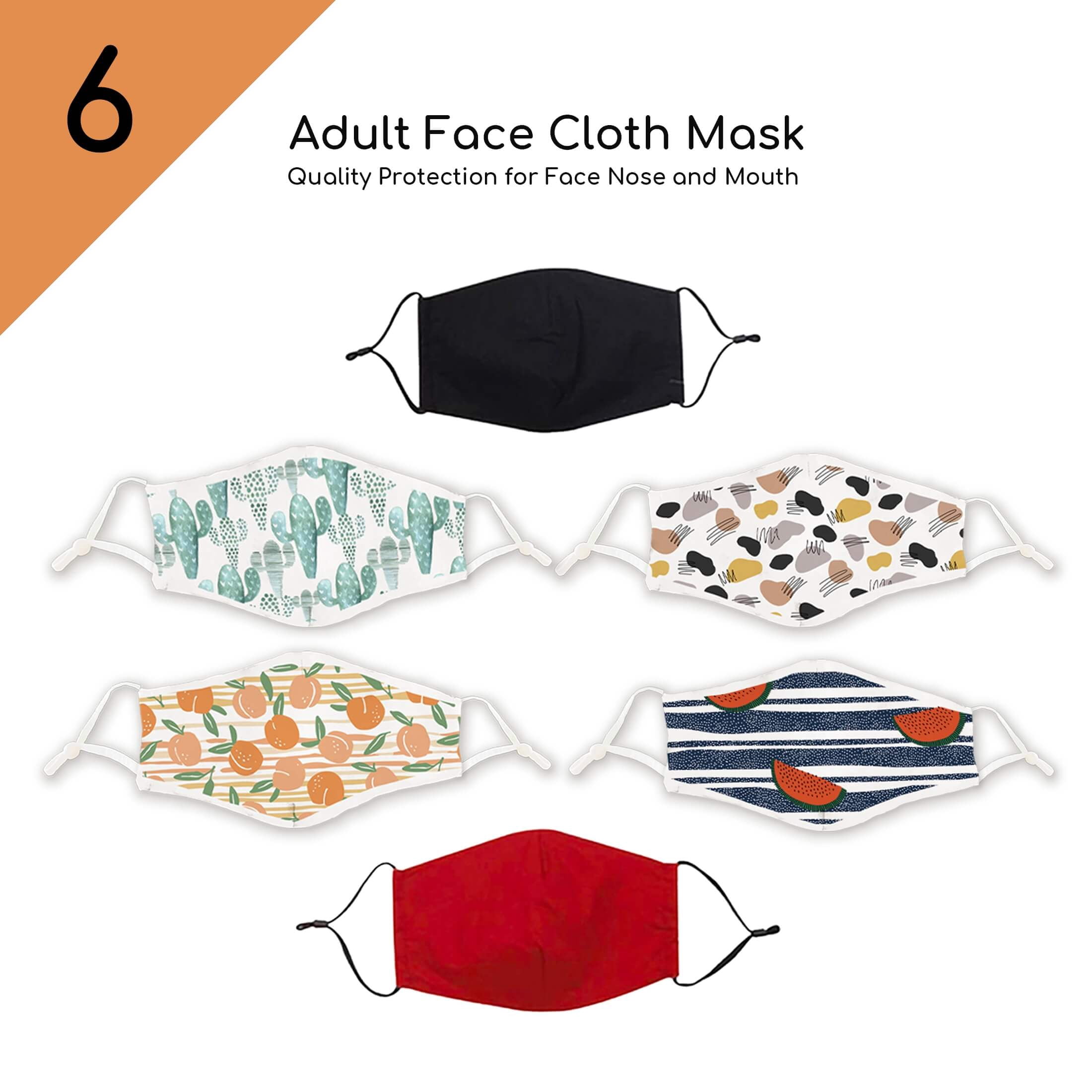 Kawaii Baby 3D Adult Face Cloth Mask for Face Nose and Mouth,100% Cotton Pack of 6