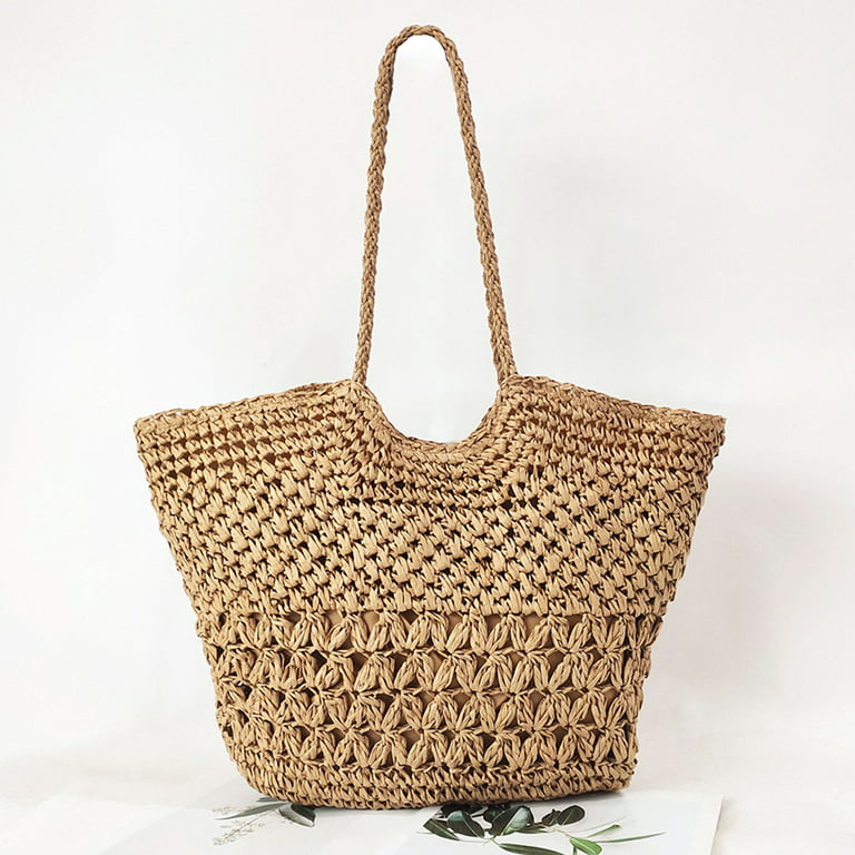Simple Straw Tote Bag, Large Capacity Shoulder Bag For Travel
