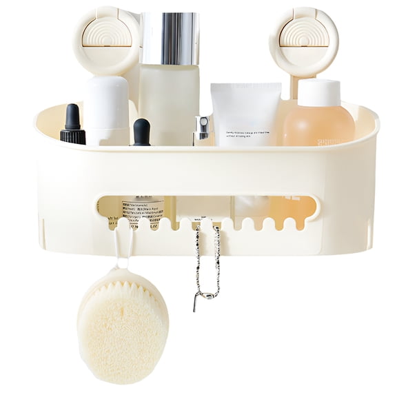 Shower Caddy with Suction Cup, Creamy White Drill-Free Bathroom Basket Shelf