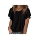 thumbnail image 4 of Txlixc Tops de mujer, cuello redondo con volantes, manga corta, ganchillo, hueco, suéter suelto, camiseta de color sólido Txlixc Moda, 4 of 7