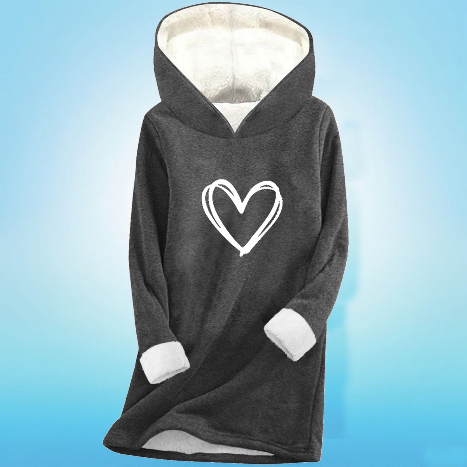 asdoklhq Funny Valentine's Day Tees for Women Fashion Women's Printing Thickened Fashionable Casual Long Sleeved Hooded Sweatshirt Dark Gray XL